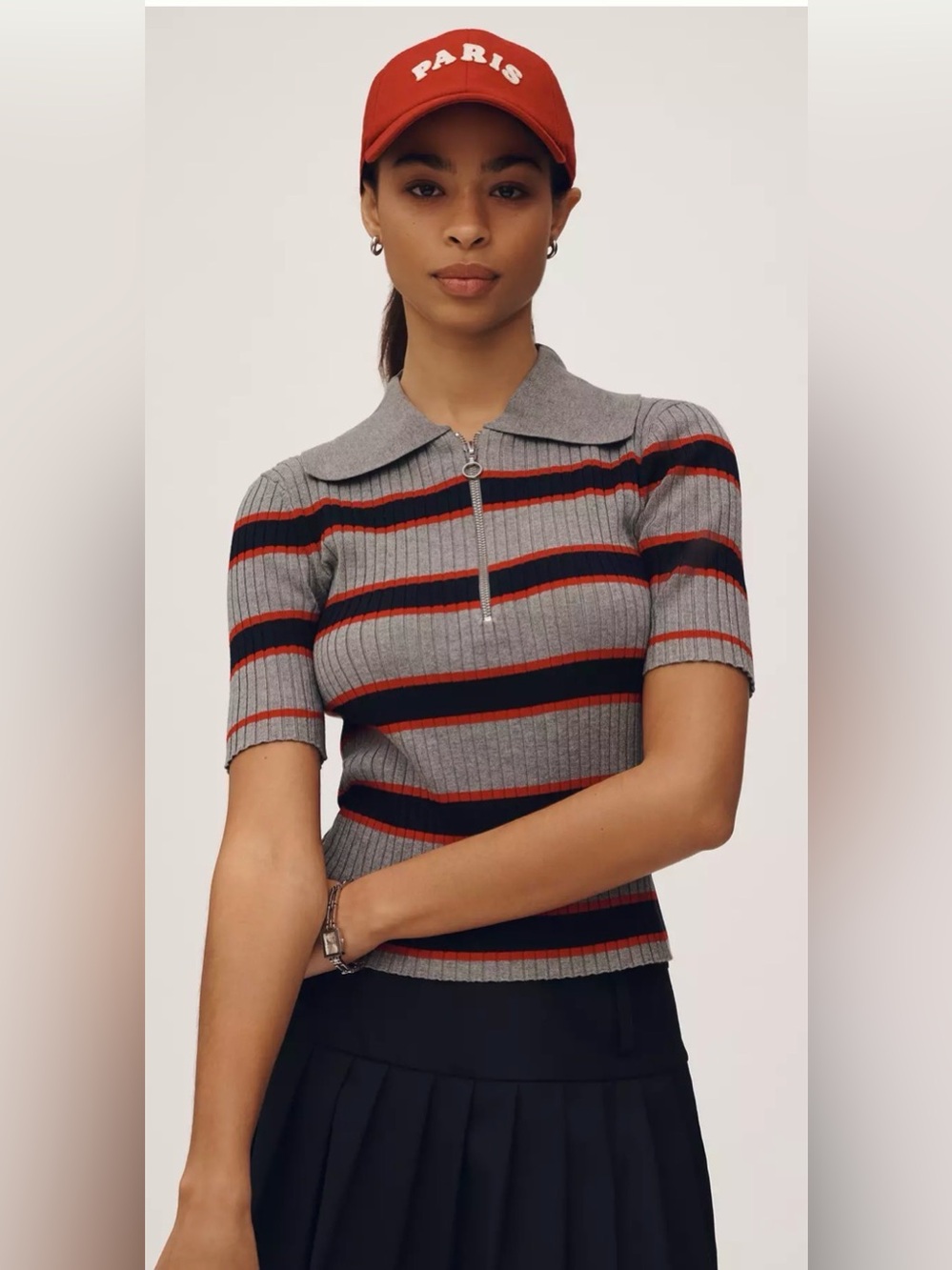 Maeve Short-Sleeve Quarter-Zip Polo Sweater
size XL